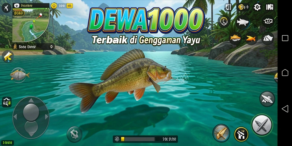 Tampilan memukau dari gameplay utama DEWA1000 saat menangkap ikan.