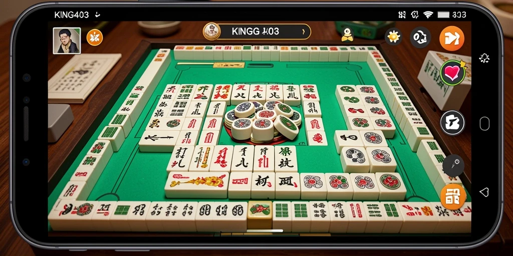 Screenshot KING403 menampilkan gameplay Mahjong yang menarik dan penuh warna.
