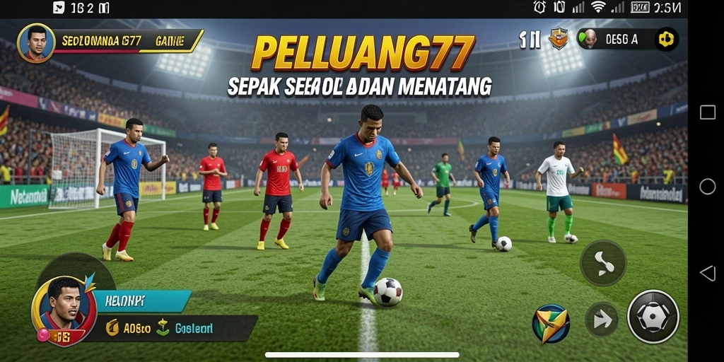 Tampilan permainan PELUANG77 yang menampilkan aksi sepak bola mendebarkan.