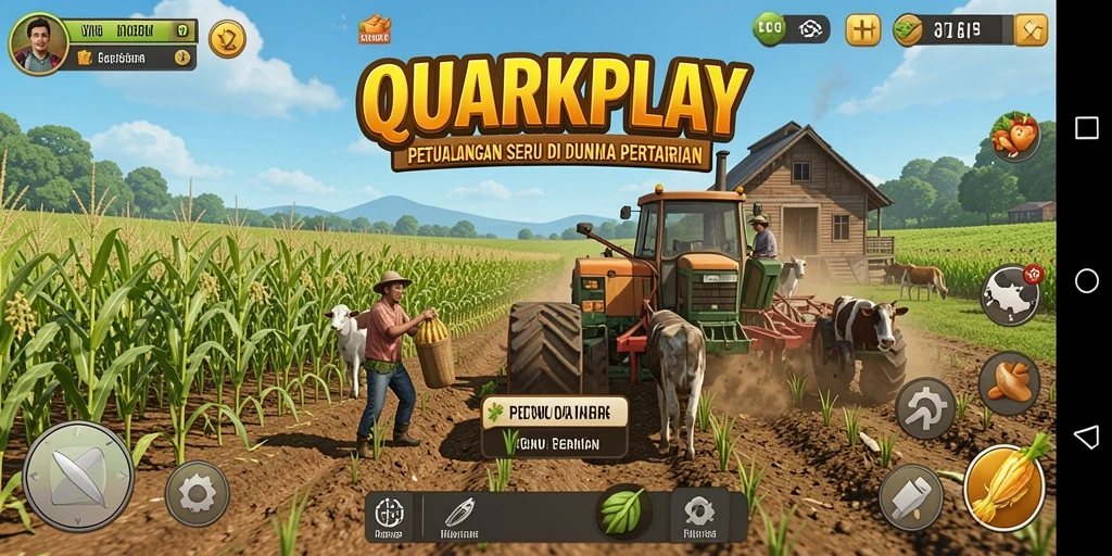Tampilan gameplay <strong>QUARKPLAY</strong> saat bercocok tanam dan panen.