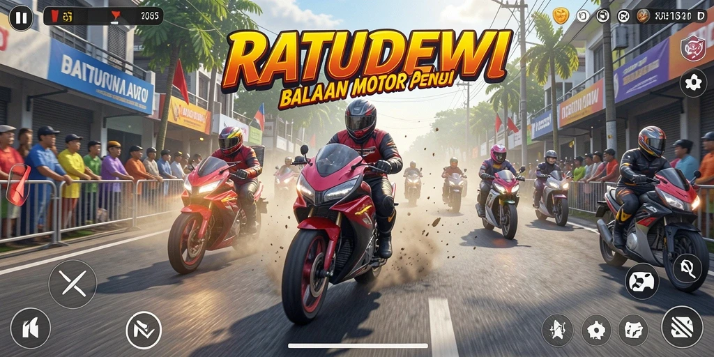 Screenshot gameplay balapan motor yang mendebarkan.