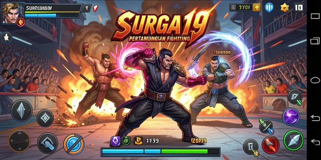 Tampilan gameplay SURGA19 dengan pertarungan mendebarkan.