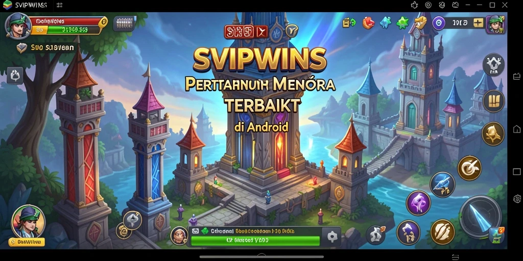 Screenshot dari gameplay <strong>SVIPWINS</strong> yang menunjukkan menara dan musuh dalam pertahanan.